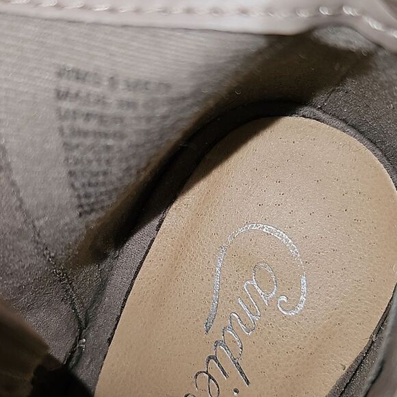 Candies Gray Pink Floral Peep Toe High Heel Booties Size 9 Suede Open-Toe Boots - Picture 12 of 12